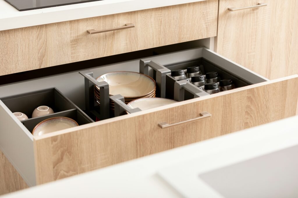 Cajones de cocina organizados con cubierteros y separadores
